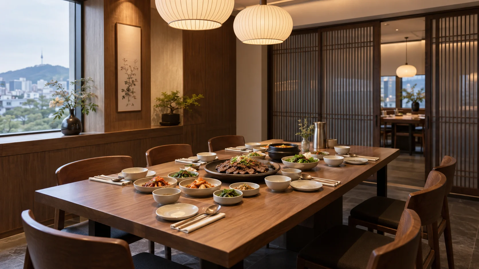 단체 이용 조건을 설명할 때 참고할 수 있는 한국 식당 공간 예시입니다.