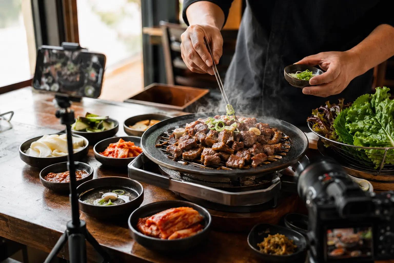 대표 메뉴를 중심으로 음식 사진을 촬영하는 식당